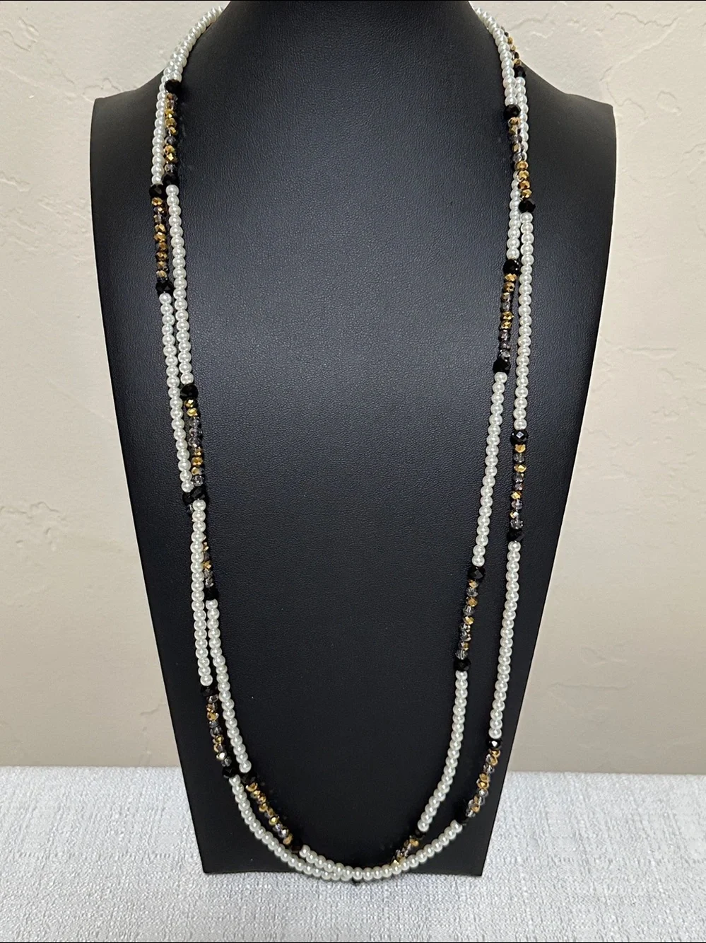 Dillards Faux Pearl & Crystal Continuous Strand Necklace